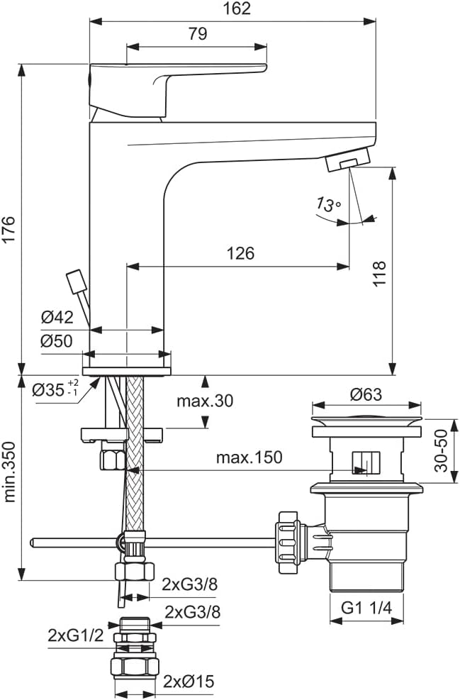 Ideal Standard BC725AA Cerafine O Waschtischarmatur, Chrome, Basin Mixer with Waste Basin Mixer with