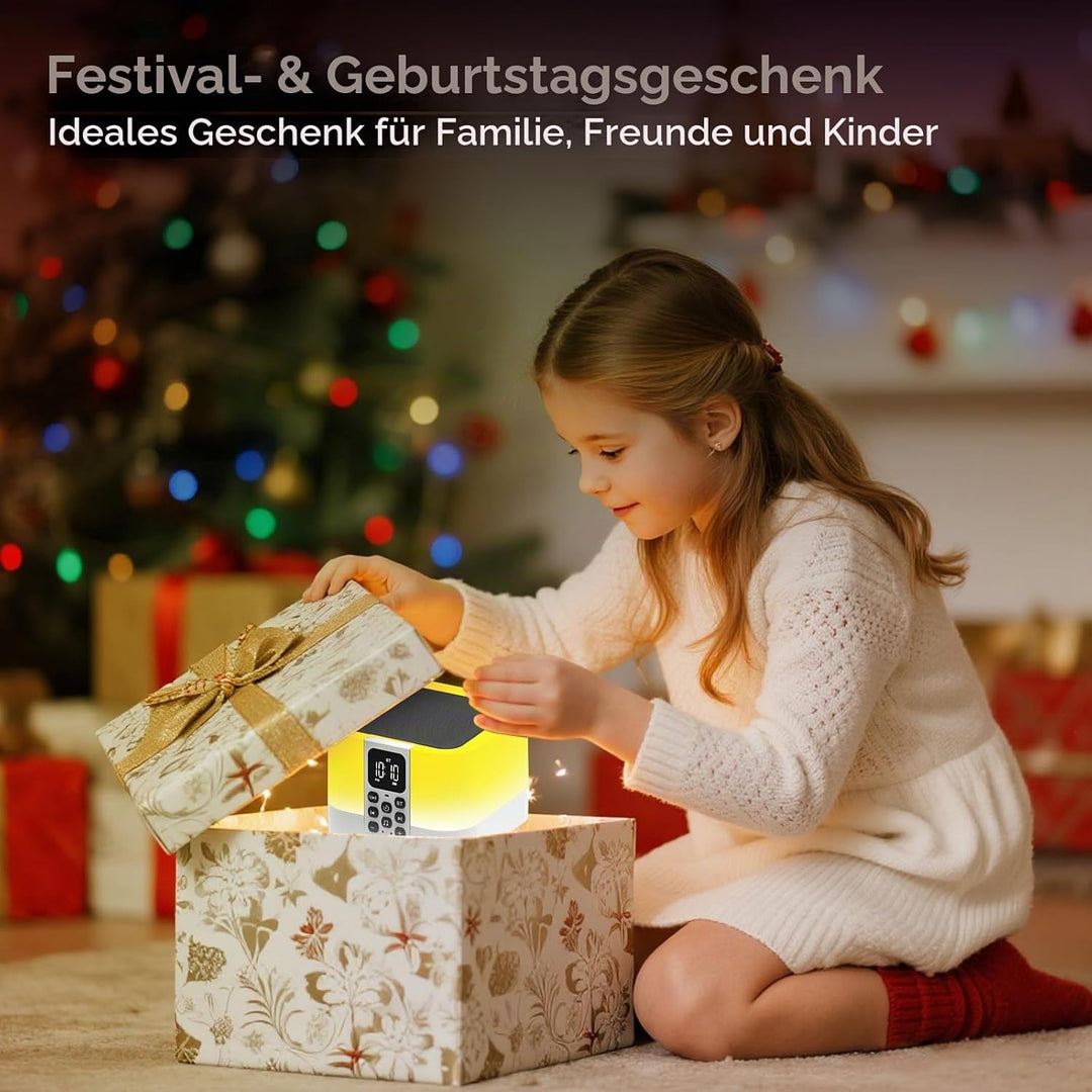Bluetooth Lautsprecher mit Nachttischlampe Touch Dimmbar und Wecker Digital Weiss, Weiss