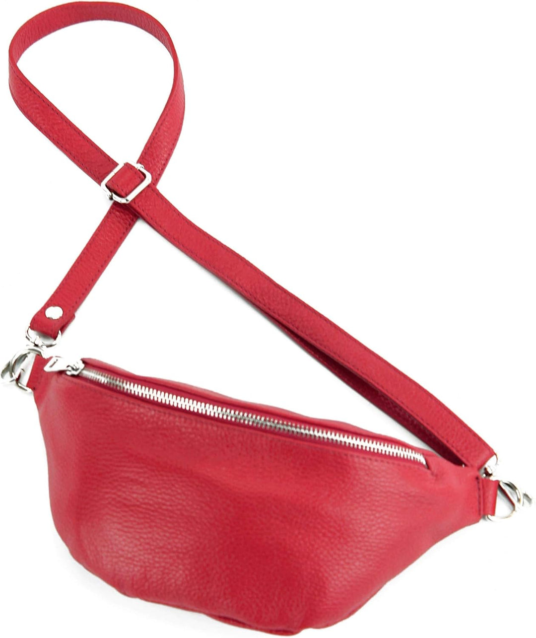 modamoda de - T211 - ital. Hüfttasche Bauchtasche Brusttasche Medium aus weichem Leder, Farbe:Signal