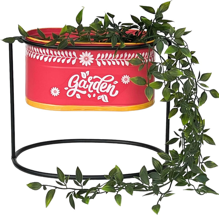 DanDiBo Blumenhocker mit Topf Metall Stehend Rot Oval 24 cm Blumenständer 96526 S Blumensäule Modern