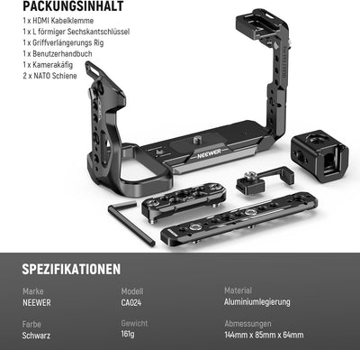 NEEWER FX3 FX30 Käfig, XLR Griffverlängerung mit HDMI Cable Clamp NATO Schiene, 3/8" ARRI Positionie