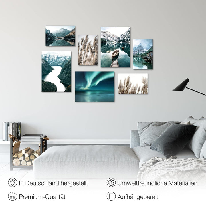 Novart Wandbilder Natur Berge See - KOMPLETT AUFHÄNGFERTIG - Aurora Grün Wohnzimmer Schlafzimmer- 7