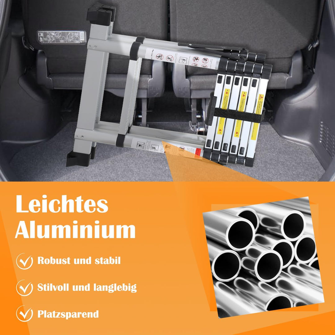 teleskopleiter klappleiter 1,7+2M aluleiter 5+6 Stufen Tragbare rutschfeste ausziehleiter, 150 kg Be