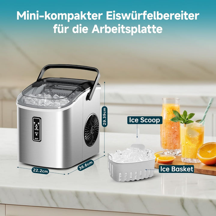 EUHOMY Eiswürfelmaschine Klein, 9 Würfel in 6 Minuten Bereit, 12 Kg/Day, Selbstreinigend, Tragbare E