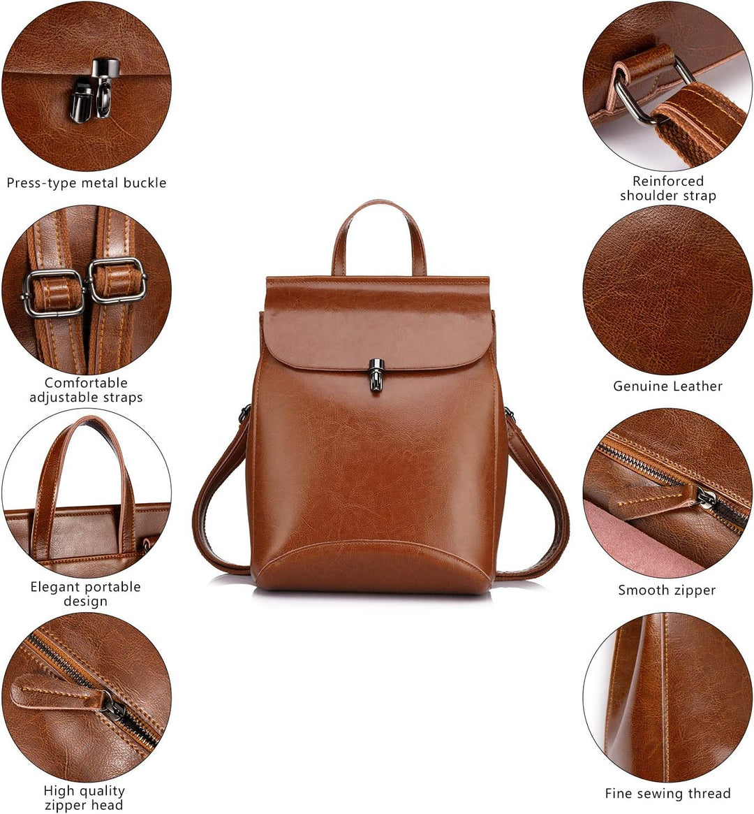 Realer Echtes Leder Rucksäcke Geldbörsen für Frauen Schultertasche Braun, Braun