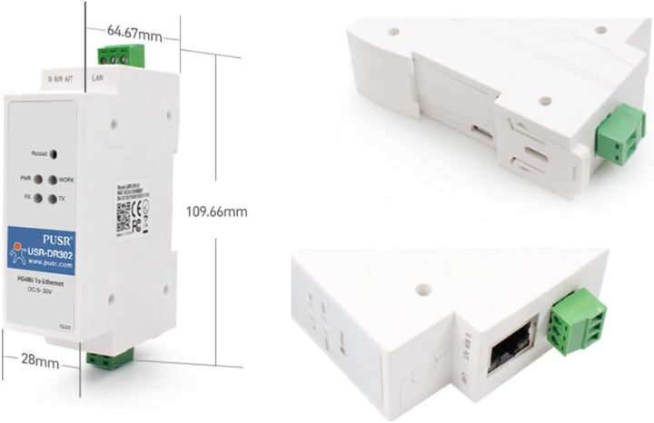 PUSR DIN-Schiene RS485 zu Ethernet Konverter Modbus RTU zu TCP Modbus Gateway überträgt Daten transp