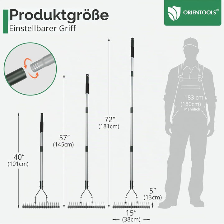 ORIENTOOLS Rechen, Rechen, 44 cm Breite x 180 cm Höhe, Grün, 2,1 kg