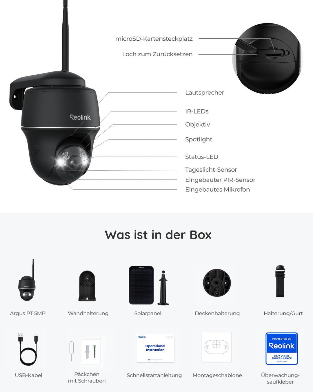 Reolink 2K PTZ Solar Überwachungskamera Aussen Akku 355°/140° Schwenkbar WLAN Kamera Outdoor mit 2,4