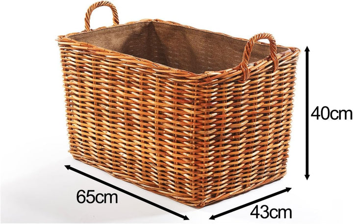 Holztrage Holzkorb für Kaminholz - Rattan Lacak mit abnehmbarem Leinenstoff