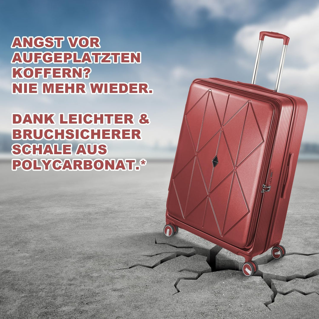 Polycarbonat Hartschalenkoffer Set 3-teilig, Spezielles Frontöffnungssystem mit Organizer-Fach, Erwe