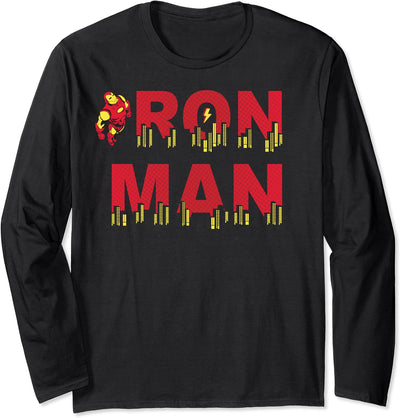 Marvel Iron Man City Skyline Text Langarmshirt