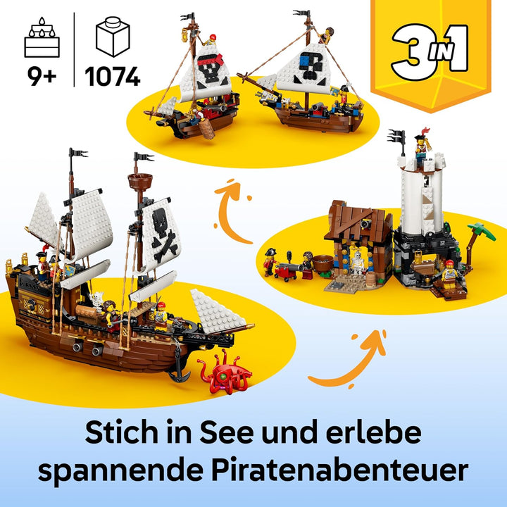 LEGO Creator Legendäres Piratenschiff Spielzeug - Modellbau mit 2 Bauoptionen - Burg oder 2 Zwilling