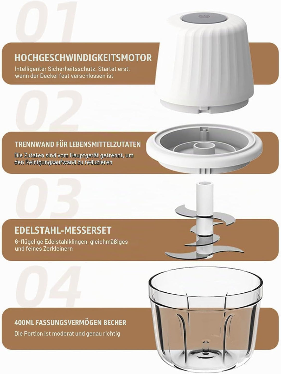 Zwiebel Zerkleinerer Elektrisch 400ML, Weiss Zwiebelschneider Elektrisch mit Akku Gemüsezerkleinerer