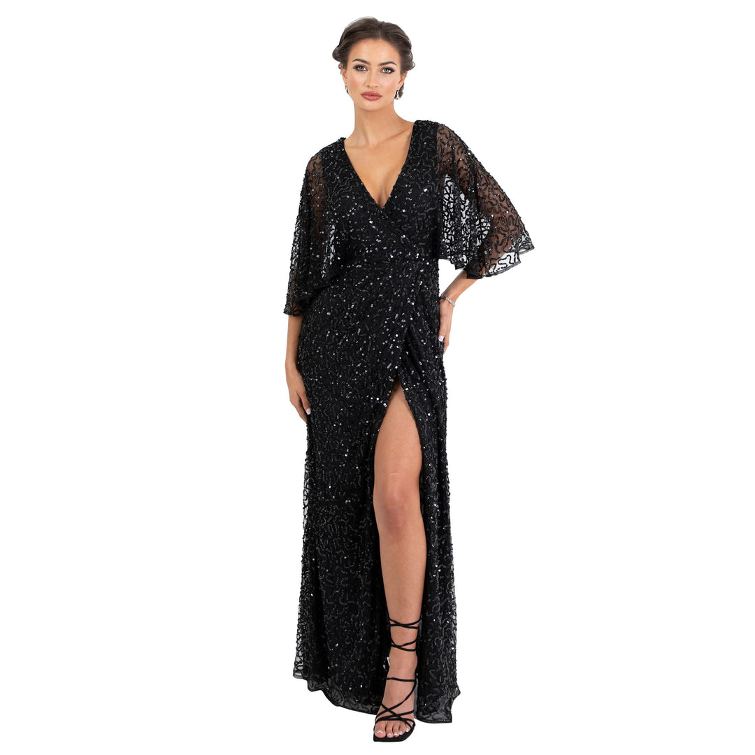 Maya Deluxe Damen Womens Maxi Dress Ladies Sequin Embellished Wrap A-line Dress for Wedding Guest Br