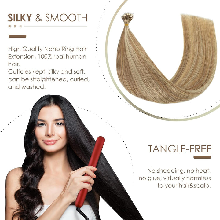 Nanoring Extensions Echthaar 1g Haarteile Echthaar Nano Haarverlängerung 7A Remy Hair Extensions 50