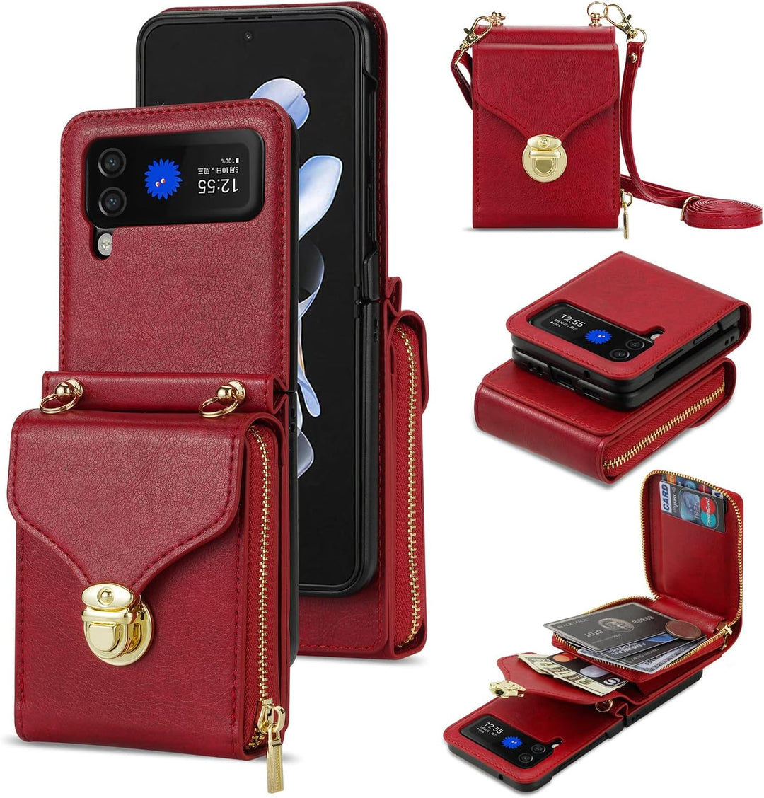 UDBKKDX Brieftasche Handyhülle für Samsung Galaxy Z Flip 3, Schnalle Frauen Mattes Leder hülle mit B