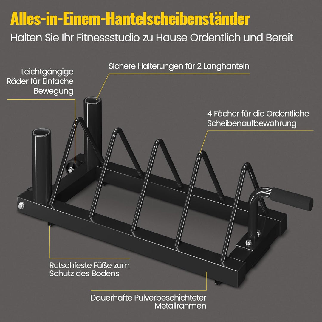 Yaheetech Hantelscheibenständer Hantelscheibenablage mit 4 Steckplätze und 2 Langhantelständer Hante