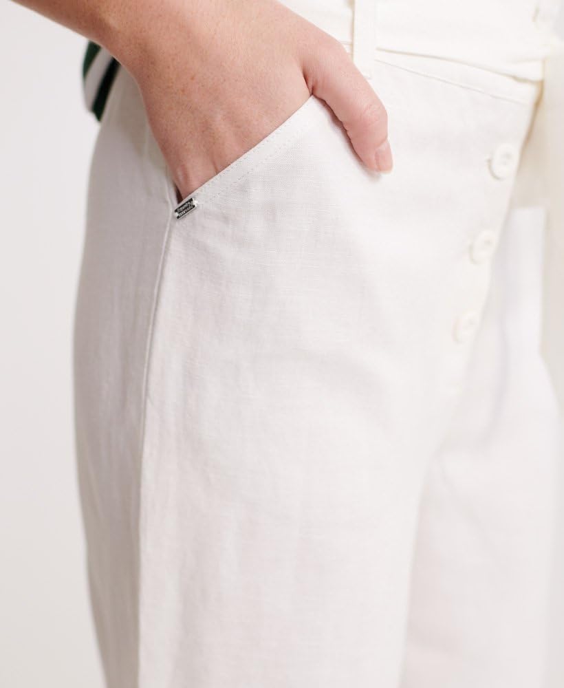 Superdry Damen Eden Linen Trouser Hose, 28 Elfenbein (Chalk White Fu4)