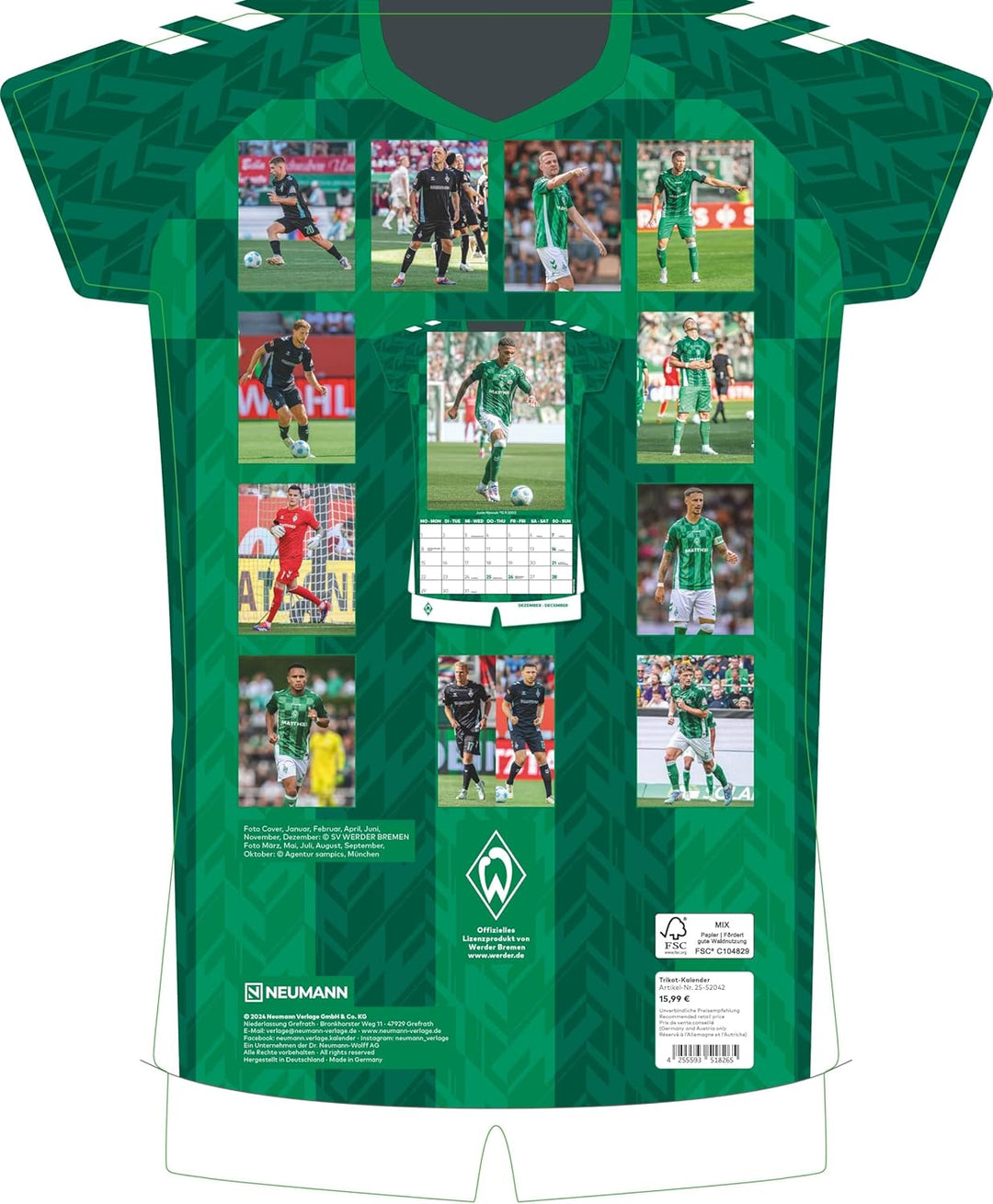 N NEUMANNVERLAGE - Werder Bremen 2025 Trikotkalender, 34,1x42cm, Fussball-Kalender mit Motiven der S