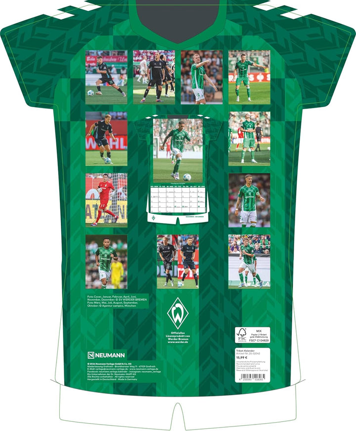 N NEUMANNVERLAGE - Werder Bremen 2025 Trikotkalender, 34,1x42cm, Fussball-Kalender mit Motiven der S