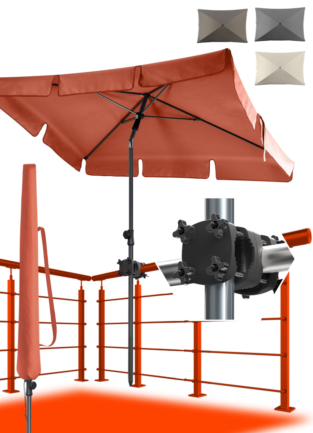 4smile Sonnenschirm Balkon SunnyShade, 200 x 125 cm, Orange - UPF 50+ Sonnenschirm rechteckig als So