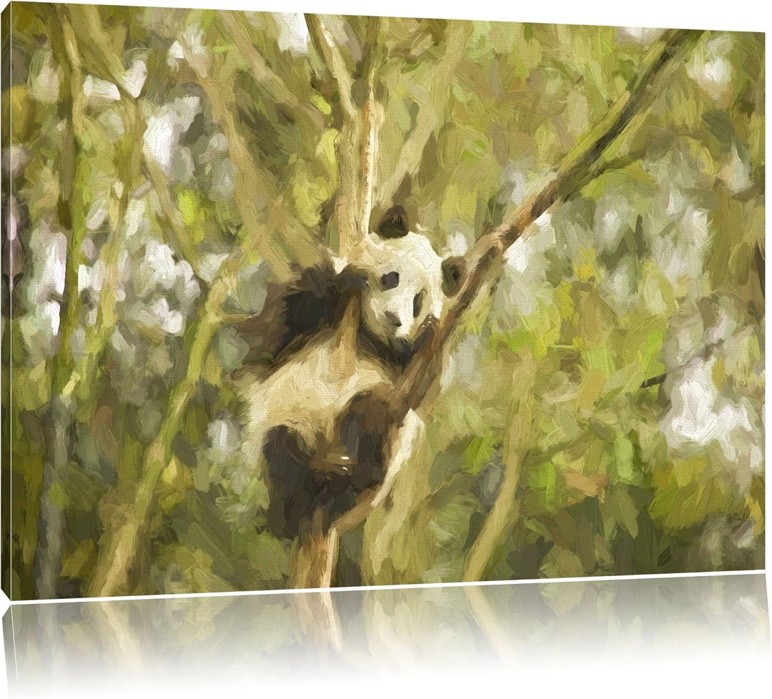 kleiner Panda hängt in den Ästen eines Bambus Baumes Format: 100x70 auf Leinwand, XXL riesige Bilder