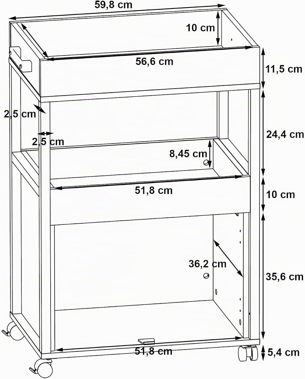 möbelando Servierwagen >Home Bar< auf Rollen, in Old-Wood Vintage Dekor/Betonoptik - 60x88,5x40cm (B