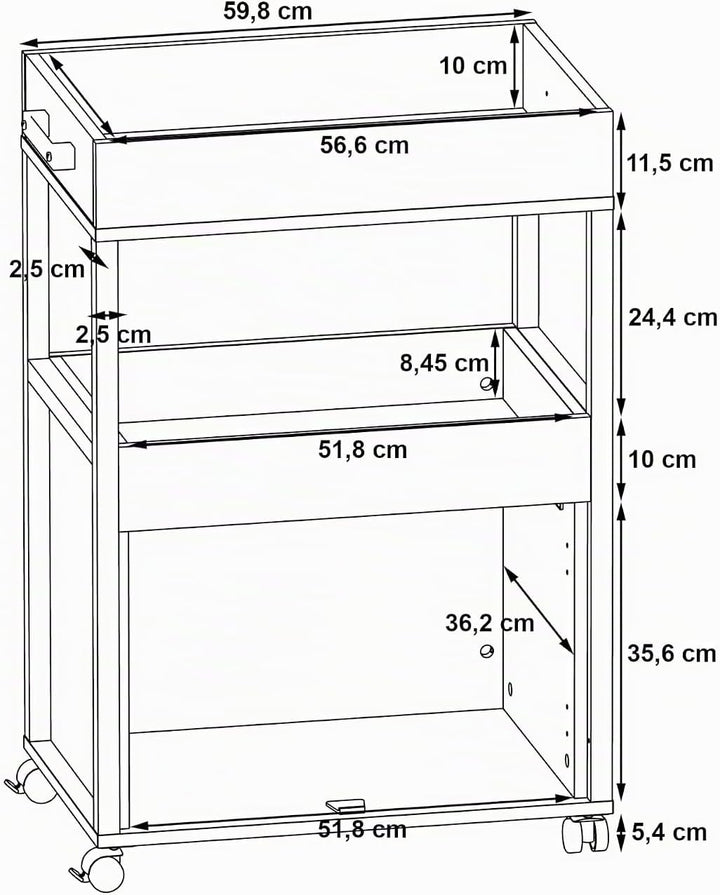 möbelando Servierwagen >Home Bar< auf Rollen, in Old-Wood Vintage Dekor/Betonoptik - 60x88,5x40cm (B