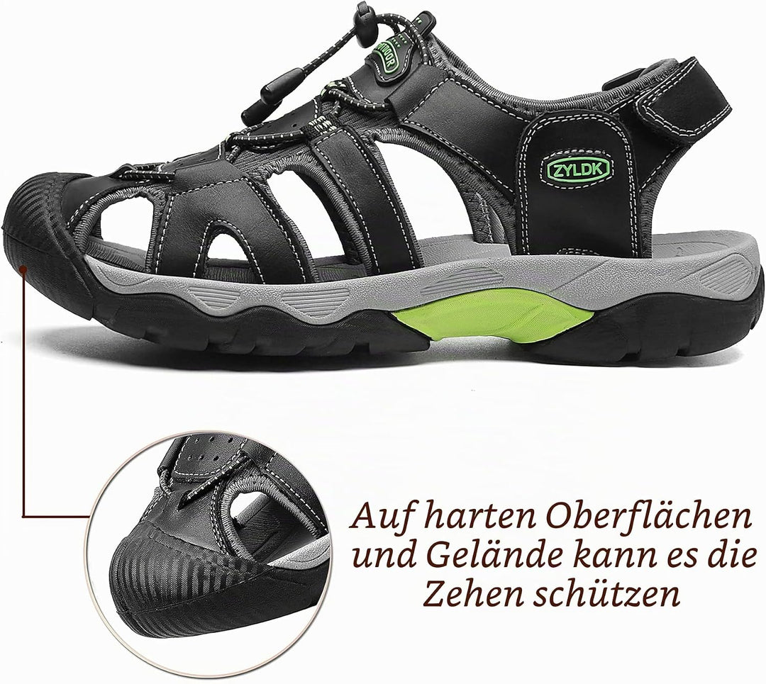 ZYLDK Herren Sandalen Leder Strand Trekkingsandalen Outdoorschuhe Sommer Wanderschuhe Männer Sport-O