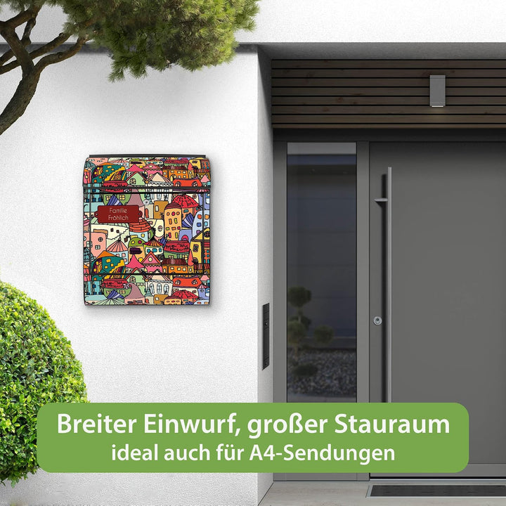 banjado Design Briefkasten personalisiert 38,5x46,5x13cm &amp; 2 Schlüssel - Briefkasten Stahl Schwarz Z
