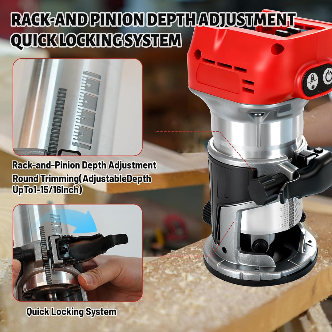 Bürstenloser kabelloser Power-Router kompatibel mit Milwaukee M18 18 V Akku, Kantenschneider Trimmer