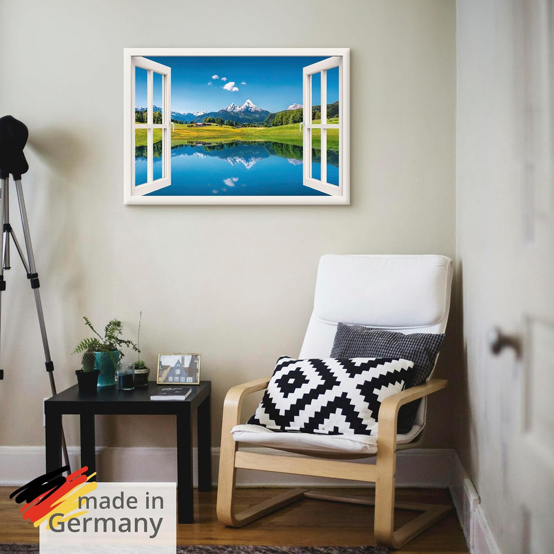 ARTland Leinwandbilder Wandbild Bild auf Leinwand 100x70 cm Landschaften Fensterblick T4RC Alpen Ber