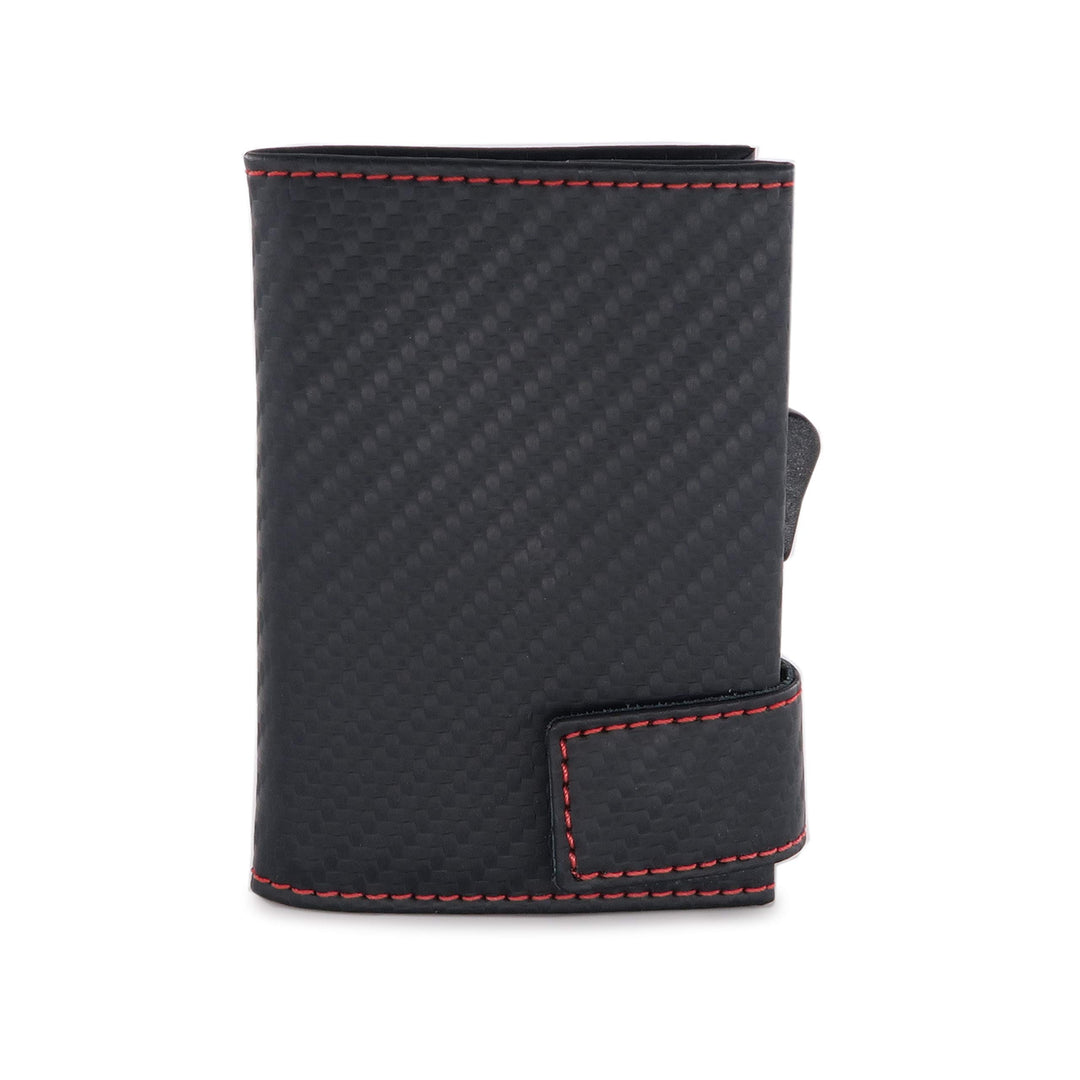 SecWal Kartenetui mit Münzfach Reissverschluss (Schwarz-Rot Carbon), Schwarz-rot Carbon