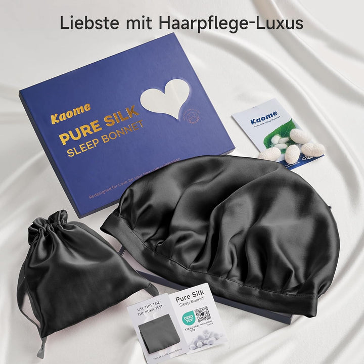Kaome 22 Momme 100% Maulbeerseide Schlafmütze Verstellbar, 6A Doppelseitige Nachtmütze aus Seide, Fü