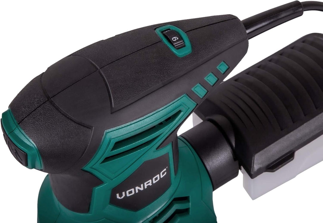 VONROC Exzenterschleifer elektrisch, Schleifmaschine - Handschleifer mit Staubbehälter 300W, 13.000/