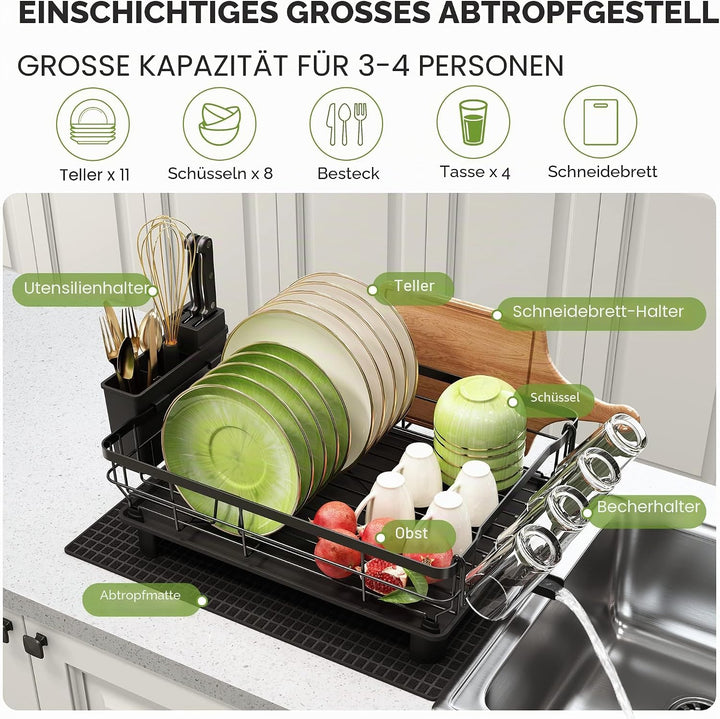 Boosiny Abtropfgestell Geschirr, Edelstahl Geschirrabtropfgestell, Geschirr Abtropfständer mit Utens