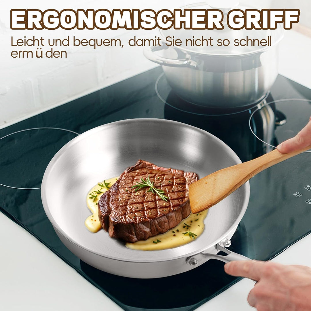 GOLDEN KEY Edelstahlpfanne 24cm, 3-lagige Edelstahl Pfanne Unbeschichtet, PFAS-, PTFE- und PFOA-frei