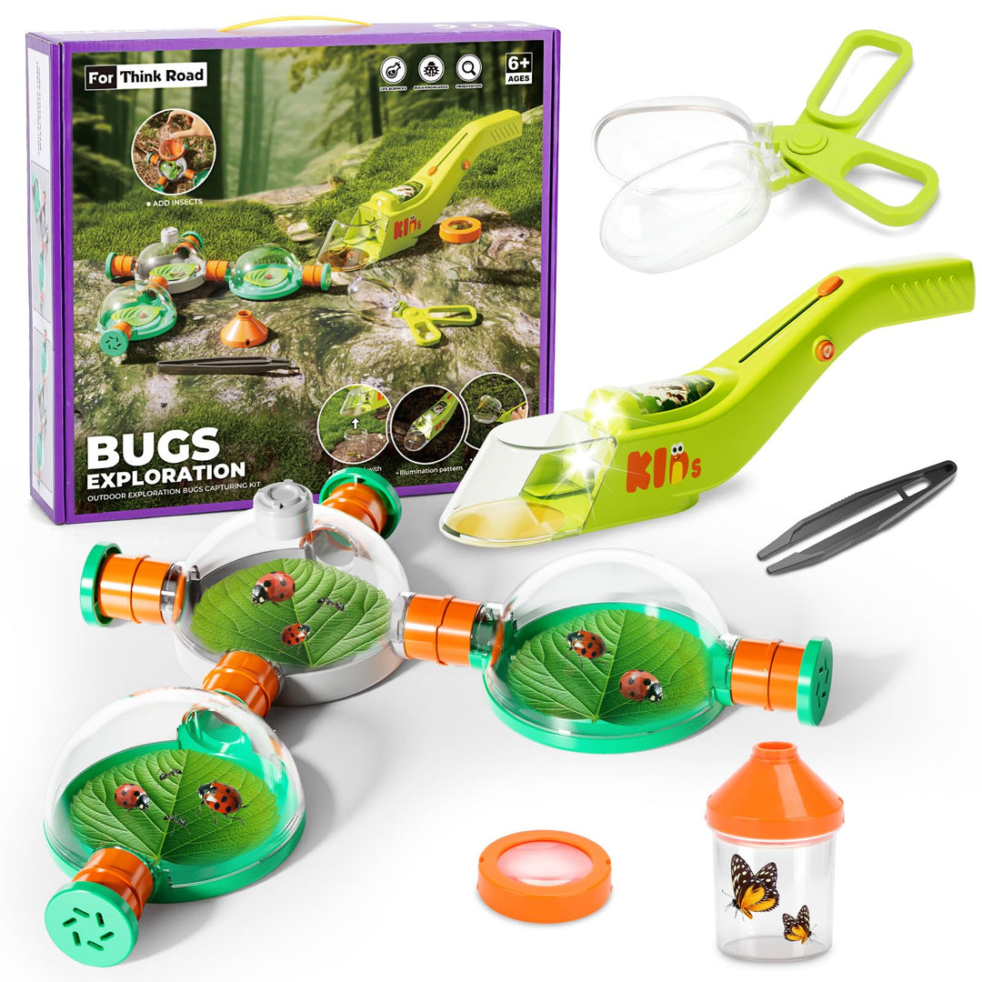 deAO Kinder Insektenfänger Set mit LED-Licht, Outdoor Abenteuerset mit Insektenhabitat Tunnel, Beche