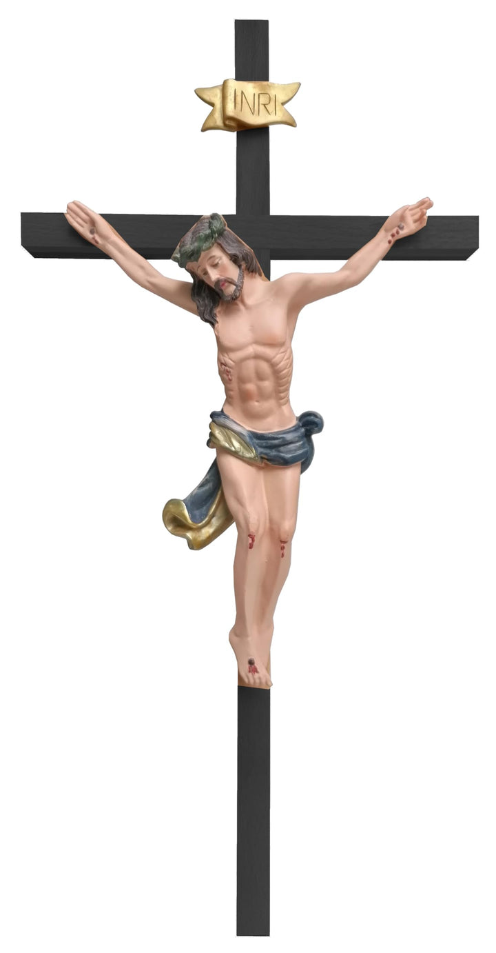Kaltner Präsente Geschenkidee - 53 cm Wandkreuz Kreuz Kruzifix aus Buche schwarz mit Jesus Christus