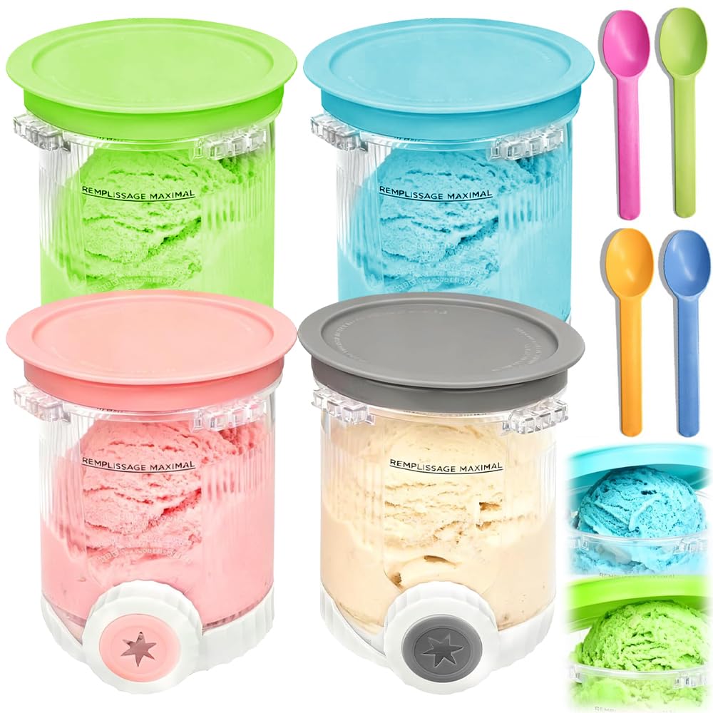 4 Stück Behälter für Ninja Creami Deluxe Pints, 480 ml Ersatz für Ninja Creami Deluxe Pints und Deck