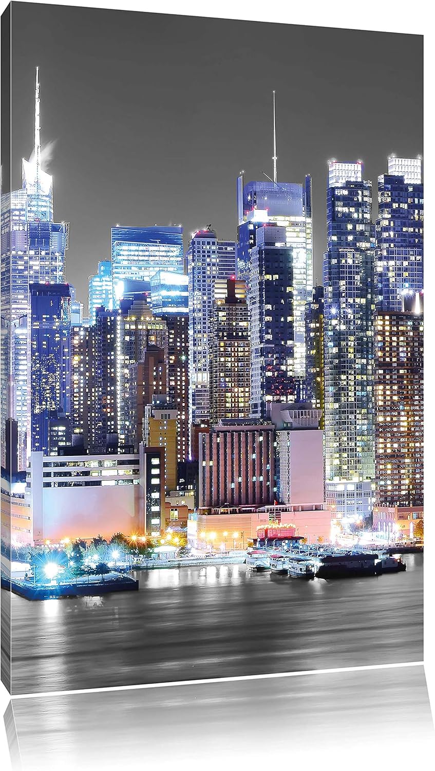 Pixxprint New Yorker Skyline bei Nacht als Leinwandbild/Grösse: 100x70 cm/Wandbild/Kunstdruck/fertig