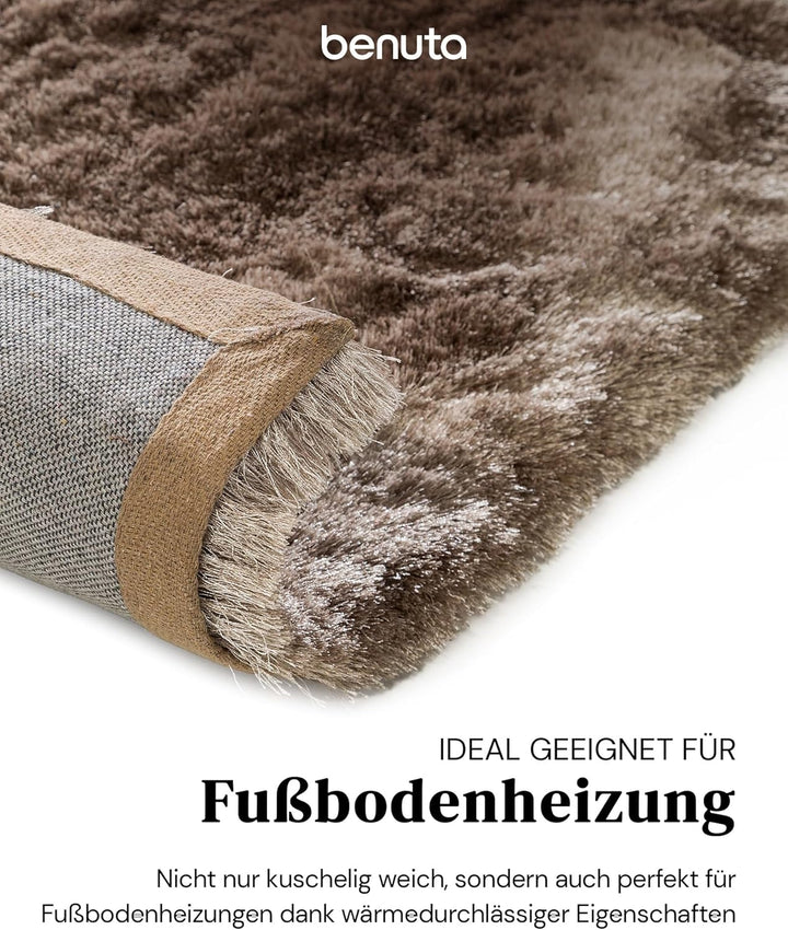 benuta Nest Hochflorteppich Whisper - Hellbraun 120x170 cm - Kuschelig Weicher Teppich für Schlaf- u