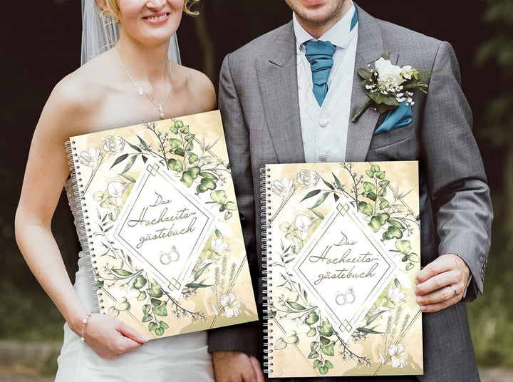 KOCHDIALOG XXL Gästebuch Hochzeit -Greenery– Gästebuch zur Hochzeit mit lustigen Fragen im Innenteil
