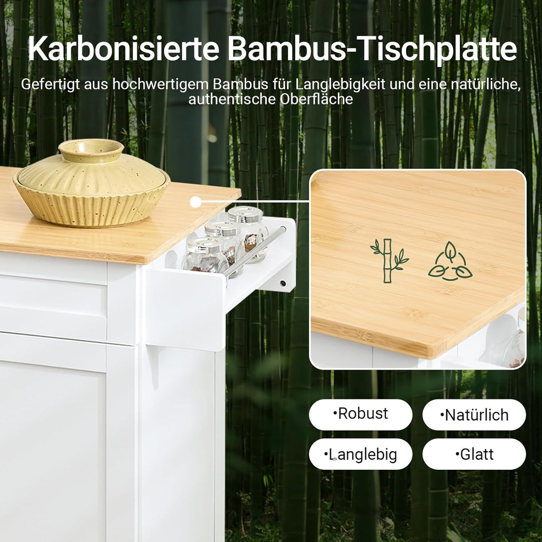 SoBuy Servierwagen mit Arbeitsplatte, Küchenwagen auf Rollen, Kücheninsel, Rollwagen Küche mit Staur