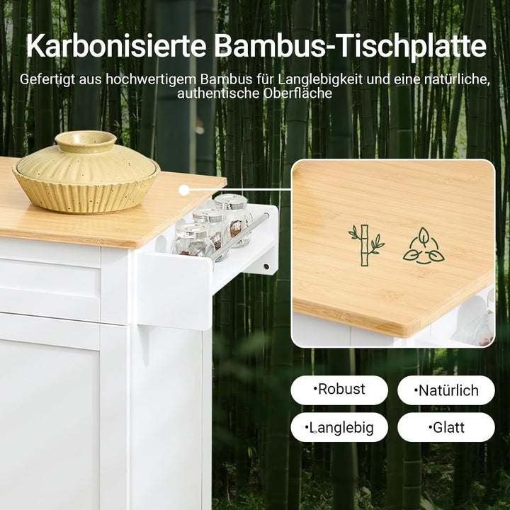 SoBuy Servierwagen mit Arbeitsplatte, Küchenwagen auf Rollen, Kücheninsel, Rollwagen Küche mit Staur