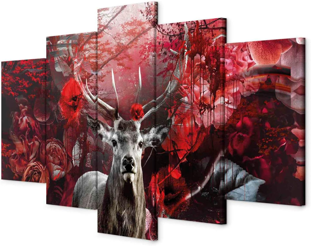 murando - Bilder Hirsch 100x50 cm Vlies Leinwandbild 5 tlg Kunstdruck modern Wandbilder XXL Wanddeko