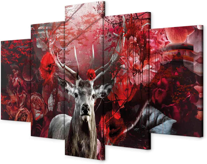 murando - Bilder Hirsch 100x50 cm Vlies Leinwandbild 5 tlg Kunstdruck modern Wandbilder XXL Wanddeko