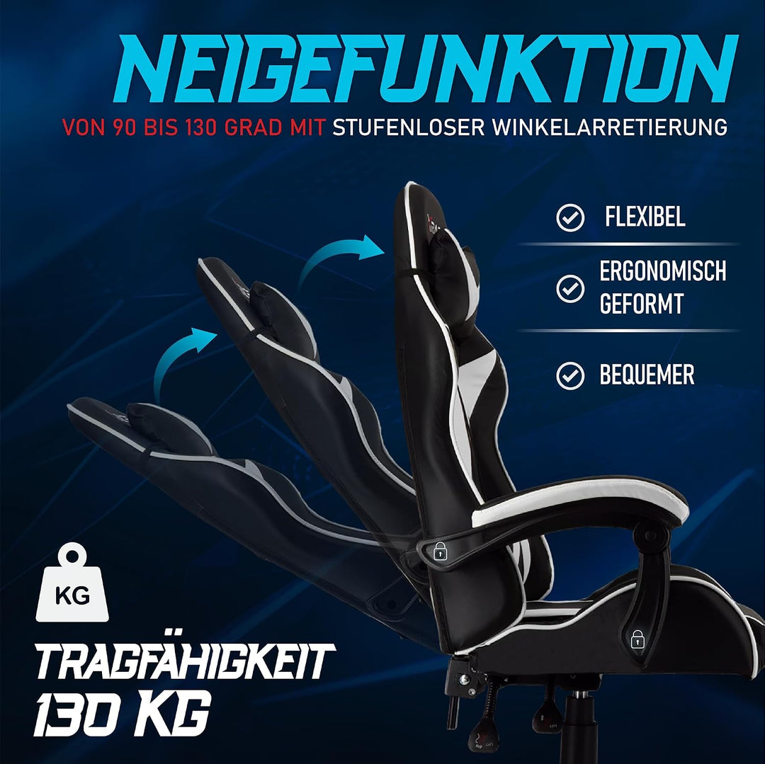 xRace Gaming Stuhl, Bürostuhl, Ergonomischer Pc Stuhl, aus Leder mit Lendenwirbelstütze, Verstellbar