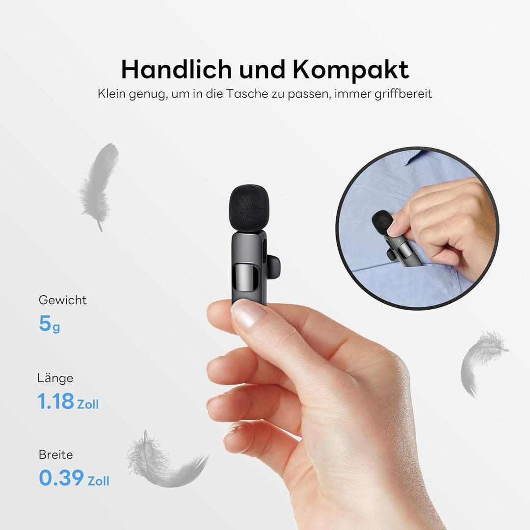 Qhot Kabelloses Lavalier Mikrofon für iPhone,iPad， Plug-and-Play-Mikrofon für Aufnahmen, Live-Stream