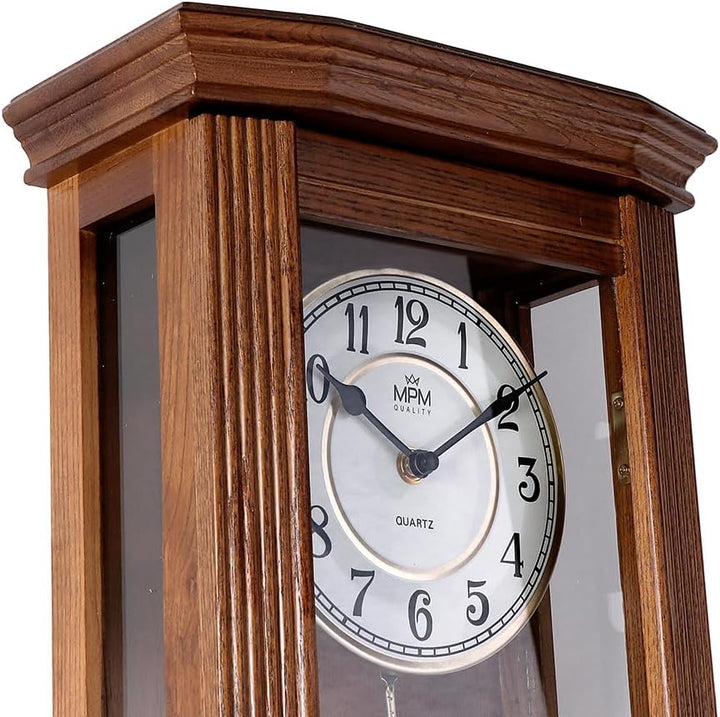 MPM Quality Retro Wood Tischuhr, Traditionelle und Elegante Holztischuhr, Präziser Quarz-Schrittmoto